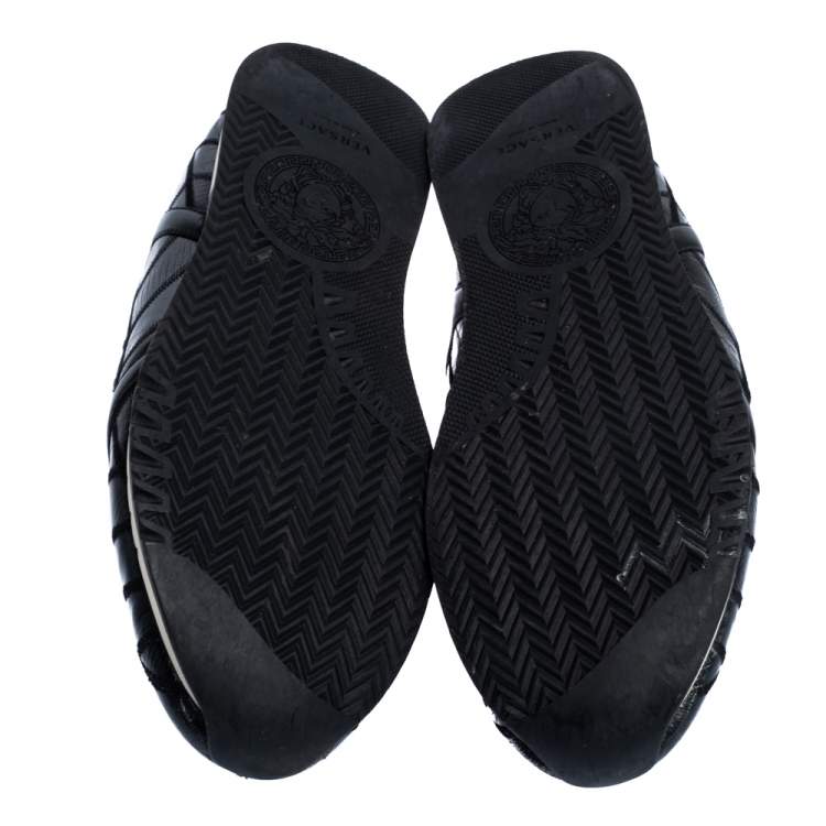Pre Owned Versace Black Lizard, Ostrich And Croc Medusa Logo Low Top Sneakers Size 44