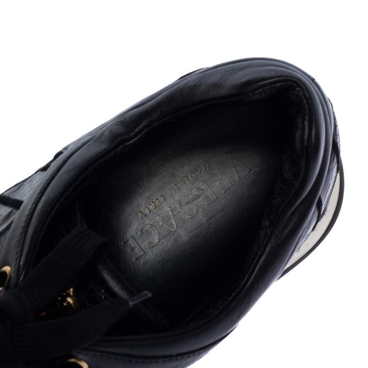 Pre Owned Versace Black Lizard, Ostrich And Croc Medusa Logo Low Top Sneakers Size 44
