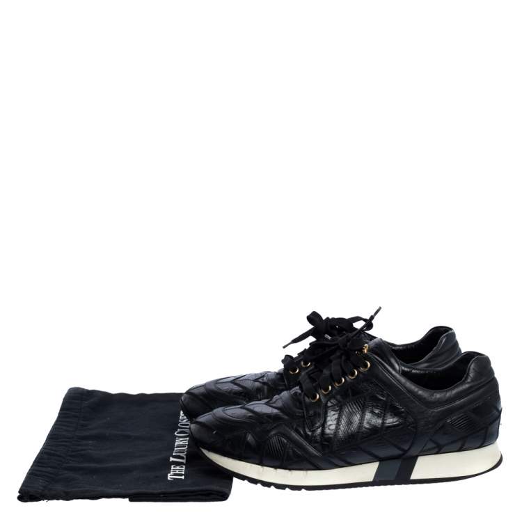 Pre Owned Versace Black Lizard, Ostrich And Croc Medusa Logo Low Top Sneakers Size 44