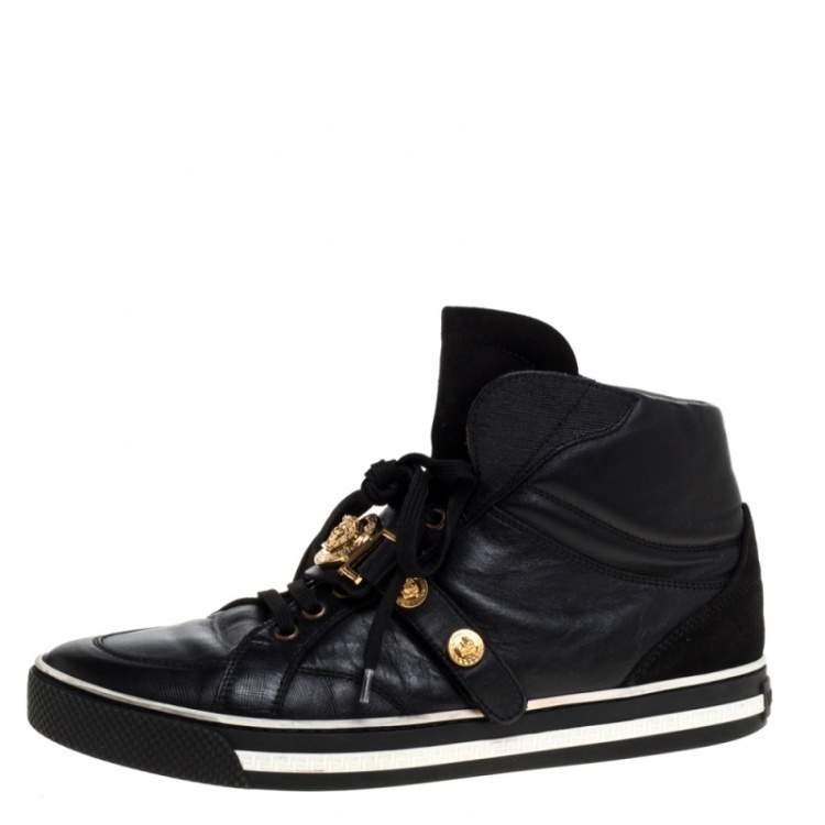 Versace Black Leather And Suede Medusa Strap High Top Sneakers Size 41  Versace | TLC