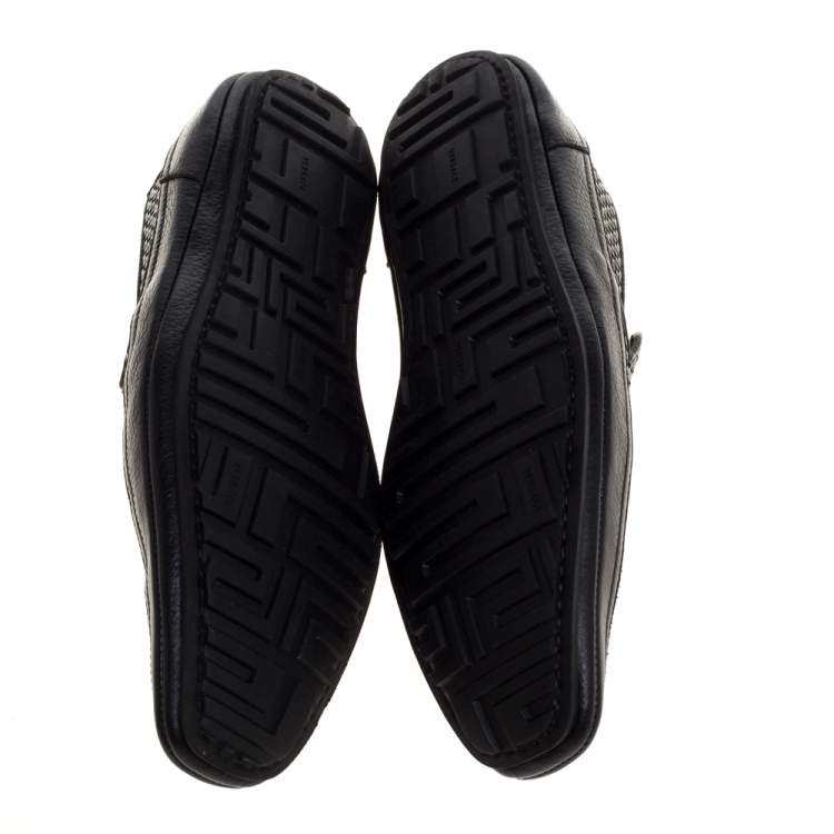Pre Owned Versace Black Woven Leather Slip On Loafers Size 40
