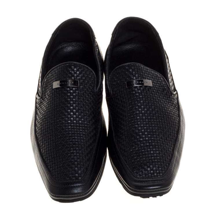 Pre Owned Versace Black Woven Leather Slip On Loafers Size 40