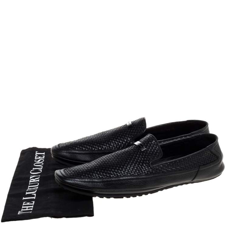 Pre Owned Versace Black Woven Leather Slip On Loafers Size 40