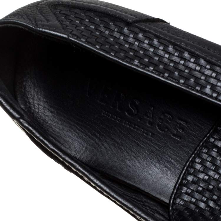 Pre Owned Versace Black Woven Leather Slip On Loafers Size 40