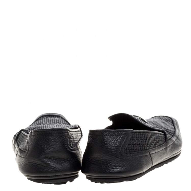 Pre Owned Versace Black Woven Leather Slip On Loafers Size 40