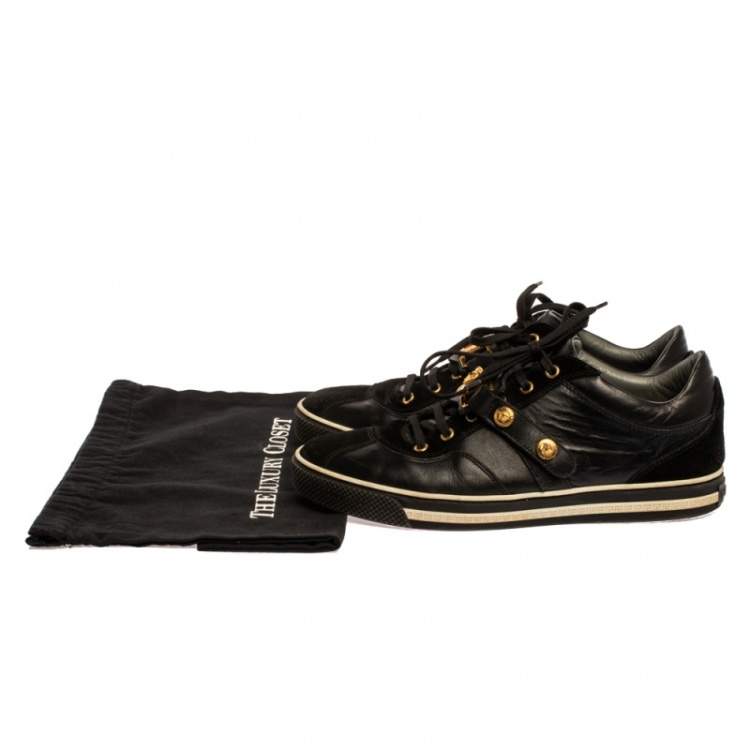 Pre Owned Versace Black Suede And Leather Medusa Low Top Lace Up Sneakers Size 41
