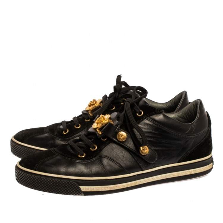 Pre Owned Versace Black Suede And Leather Medusa Low Top Lace Up Sneakers Size 41