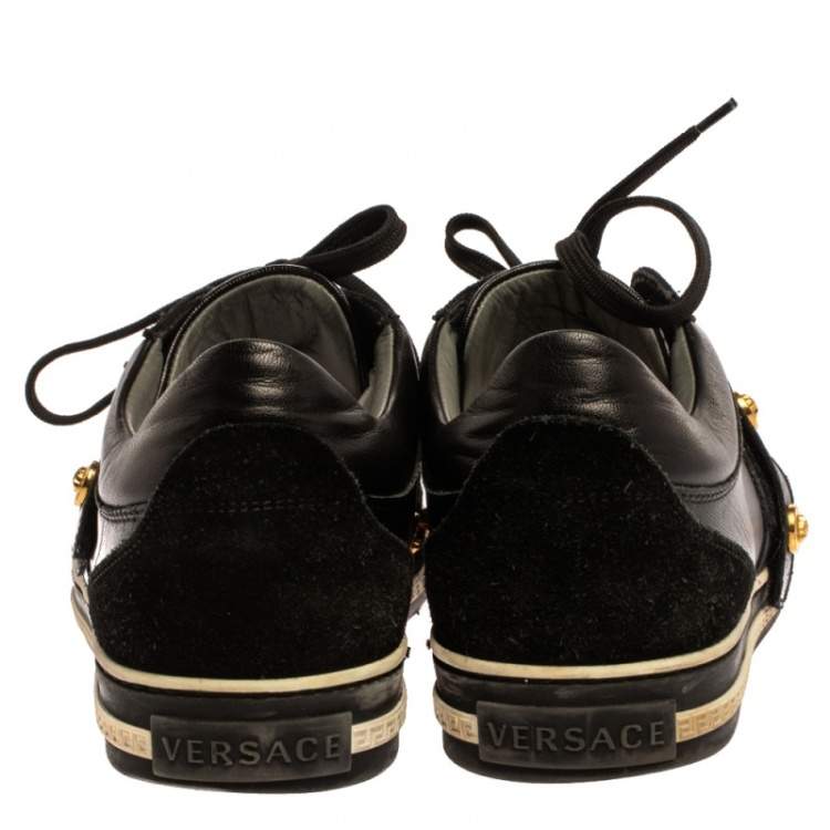 Pre Owned Versace Black Suede And Leather Medusa Low Top Lace Up Sneakers Size 41