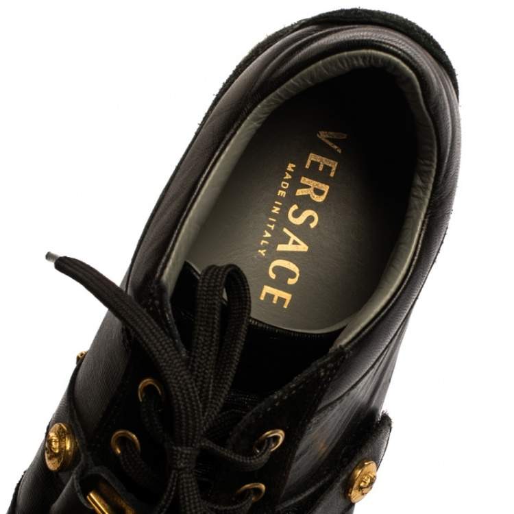 Pre Owned Versace Black Suede And Leather Medusa Low Top Lace Up Sneakers Size 41