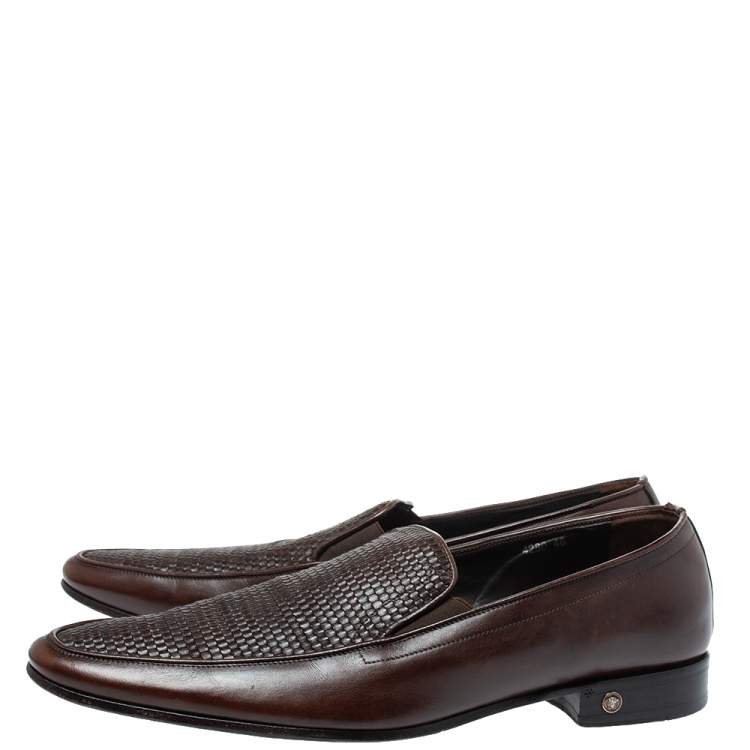 Pre Owned Versace Brown Woven Leather Slip On Loafers Size 46