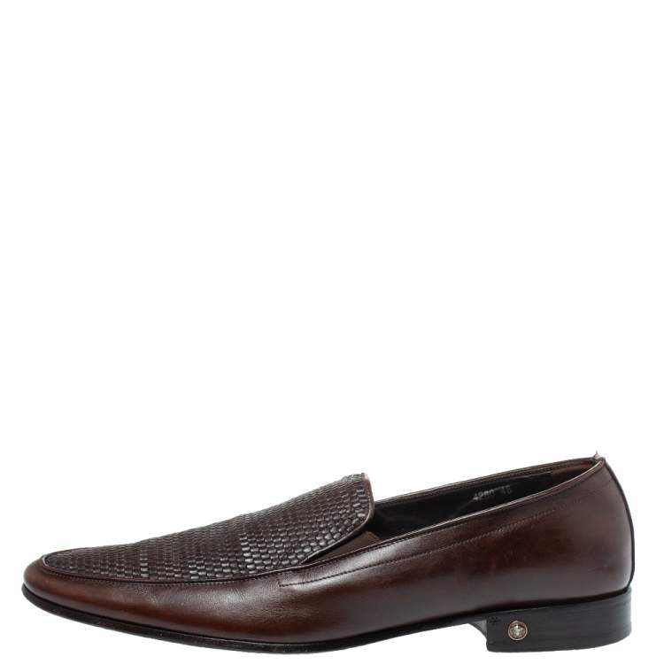 Pre Owned Versace Brown Woven Leather Slip On Loafers Size 46