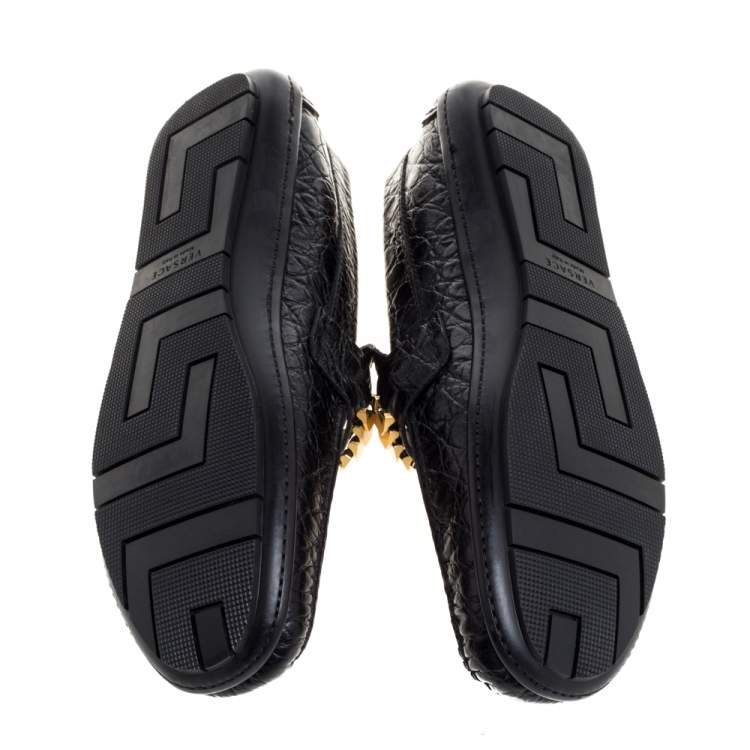 Pre Owned Versace Black Croc Embossed Leather Medusa Loafers Size 45