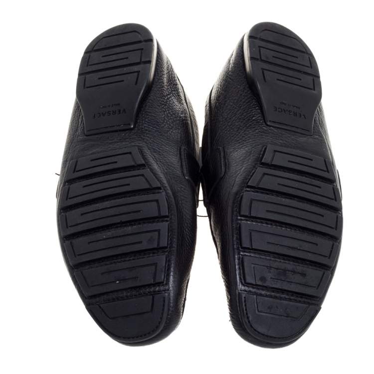 Pre Owned Versace Black Leather Medusa Loafers Size 44