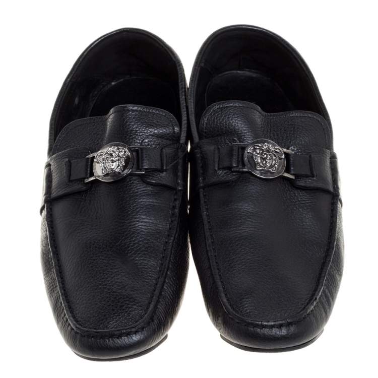 Pre Owned Versace Black Leather Medusa Loafers Size 44