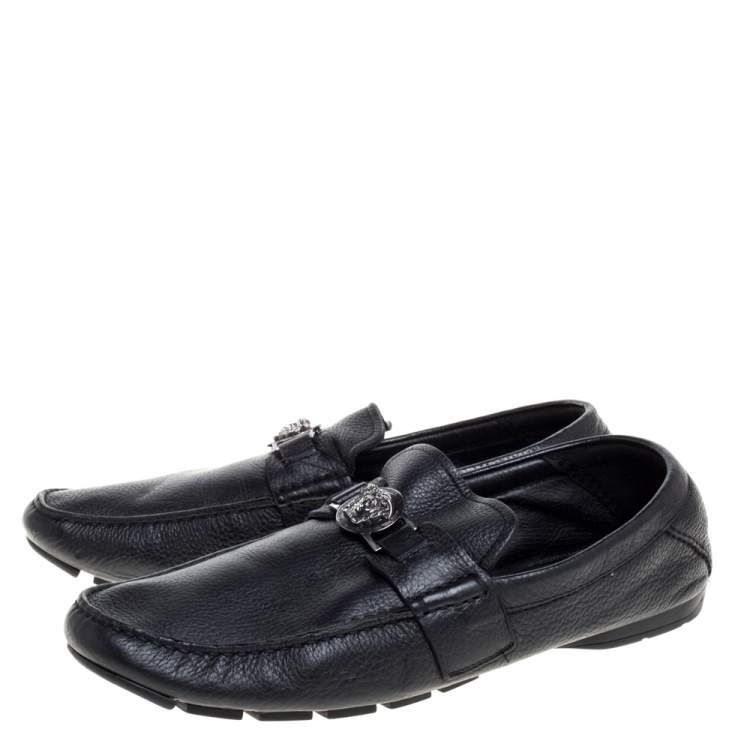 Pre Owned Versace Black Leather Medusa Loafers Size 44