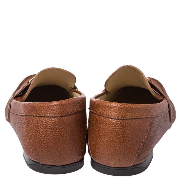 Pre Owned Versace Brown Leather Medusa Detail Slip On Loafers Size 46