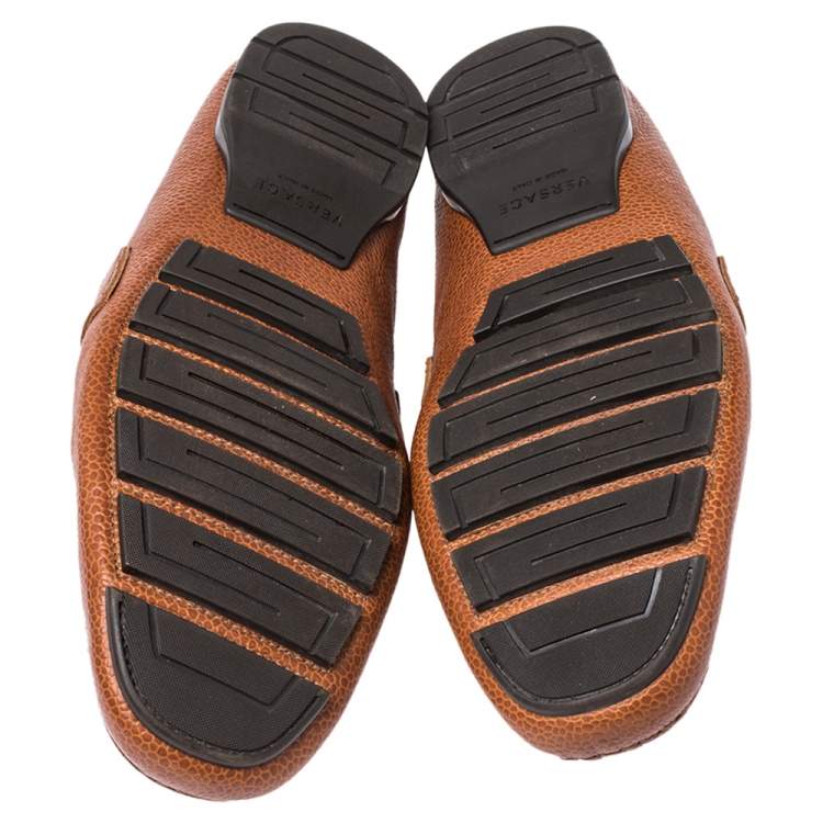 Pre Owned Versace Brown Leather Medusa Detail Slip On Loafers Size 46