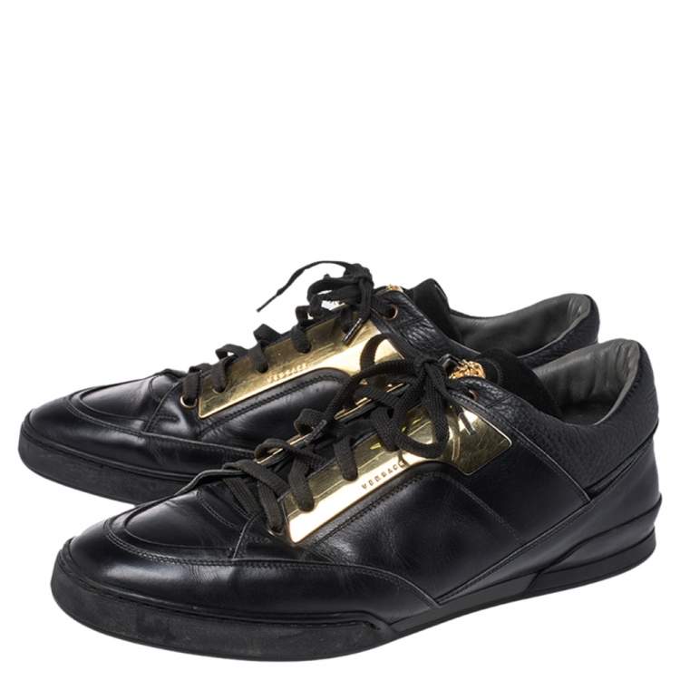 Pre Owned Versace Black Leather Medusa Low Top Sneakers Size 43