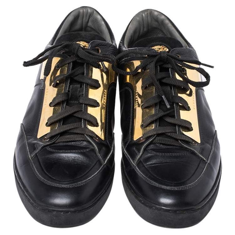 Pre Owned Versace Black Leather Medusa Low Top Sneakers Size 43