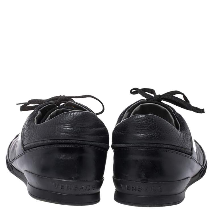 Pre Owned Versace Black Leather Medusa Low Top Sneakers Size 43
