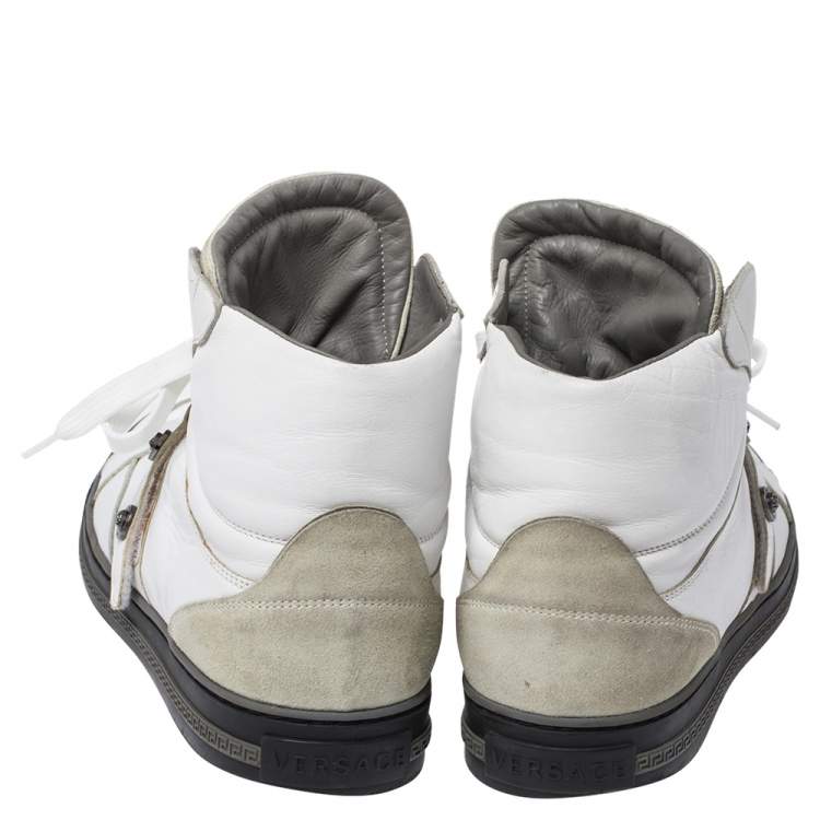 Pre Owned Versace White Leather Medusa High Top Sneakers Size 45