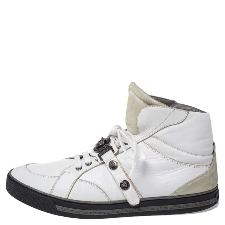 Pre Owned Versace White Leather Medusa High Top Sneakers Size 45