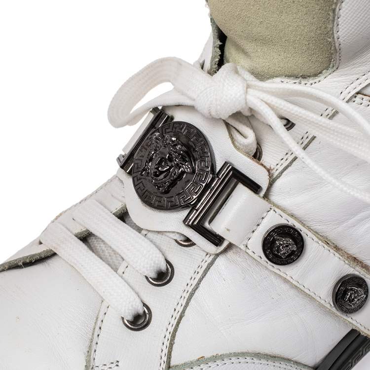 Pre Owned Versace White Leather Medusa High Top Sneakers Size 45
