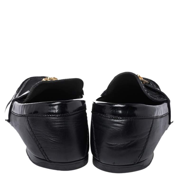 Pre Owned Versace Black Leather And Suede Medusa Loafers Size 44