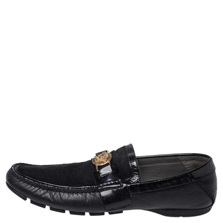 black suede versace loafers