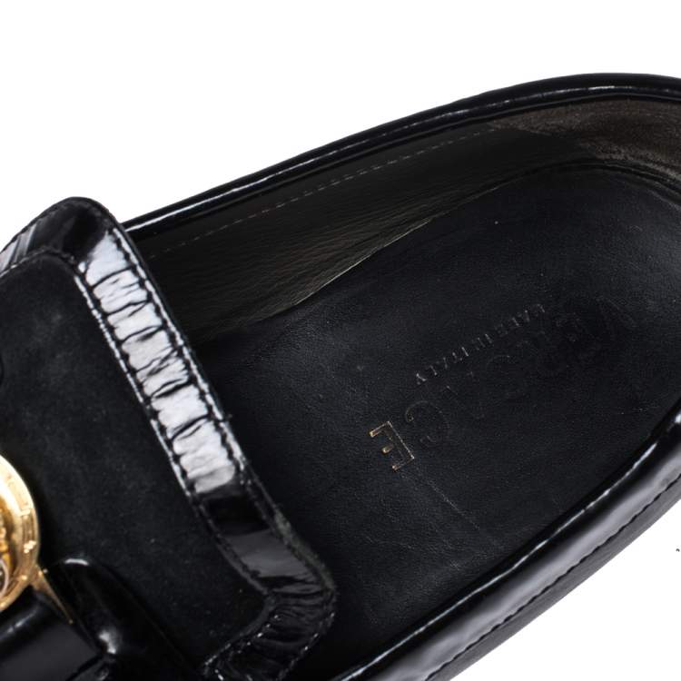 Pre Owned Versace Black Leather And Suede Medusa Loafers Size 44