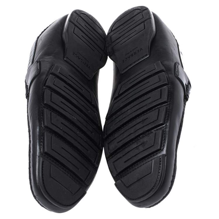 Pre Owned Versace Black Leather And Suede Medusa Loafers Size 44
