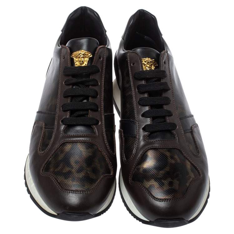 Pre Owned Versace Multicolor Leopard Printed Coated Canvas and Leather Medusa Trainer Sneakers Size 42