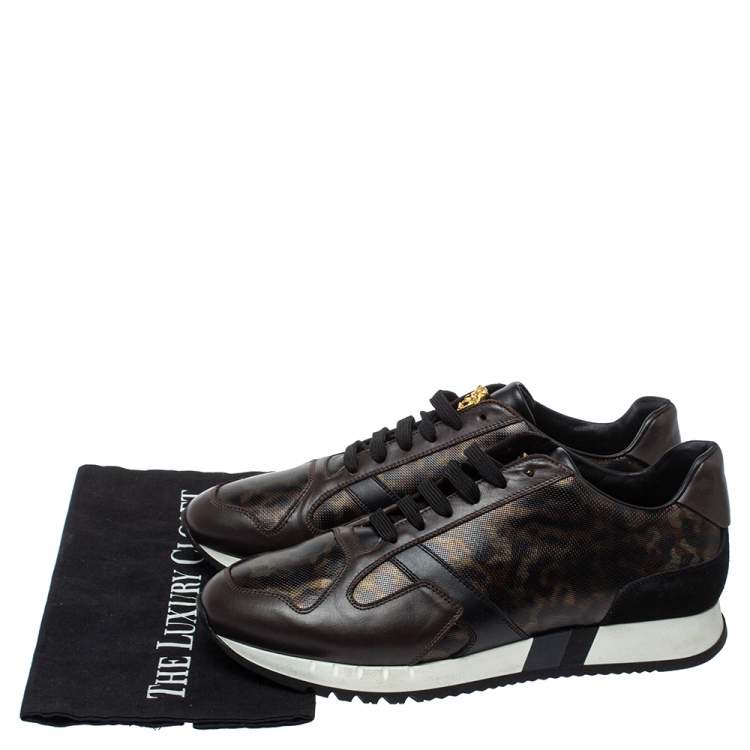 Pre Owned Versace Multicolor Leopard Printed Coated Canvas and Leather Medusa Trainer Sneakers Size 42