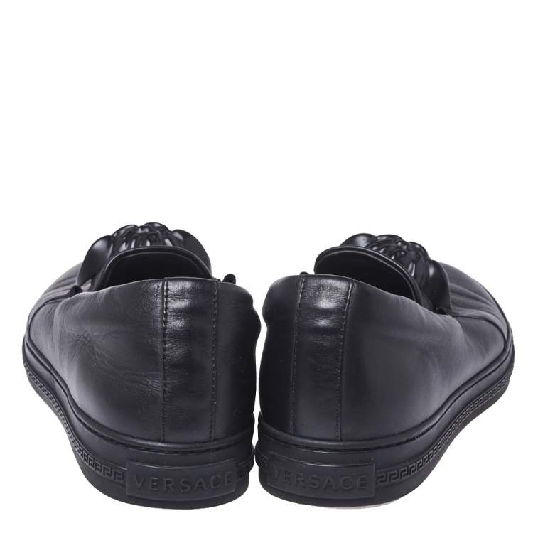 Pre Owned Versace Black Leather Medusa Slip-On Low Top Sneakers Size 40