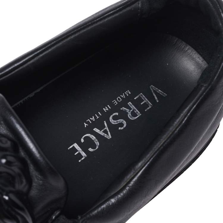 Pre Owned Versace Black Leather Medusa Slip-On Low Top Sneakers Size 40