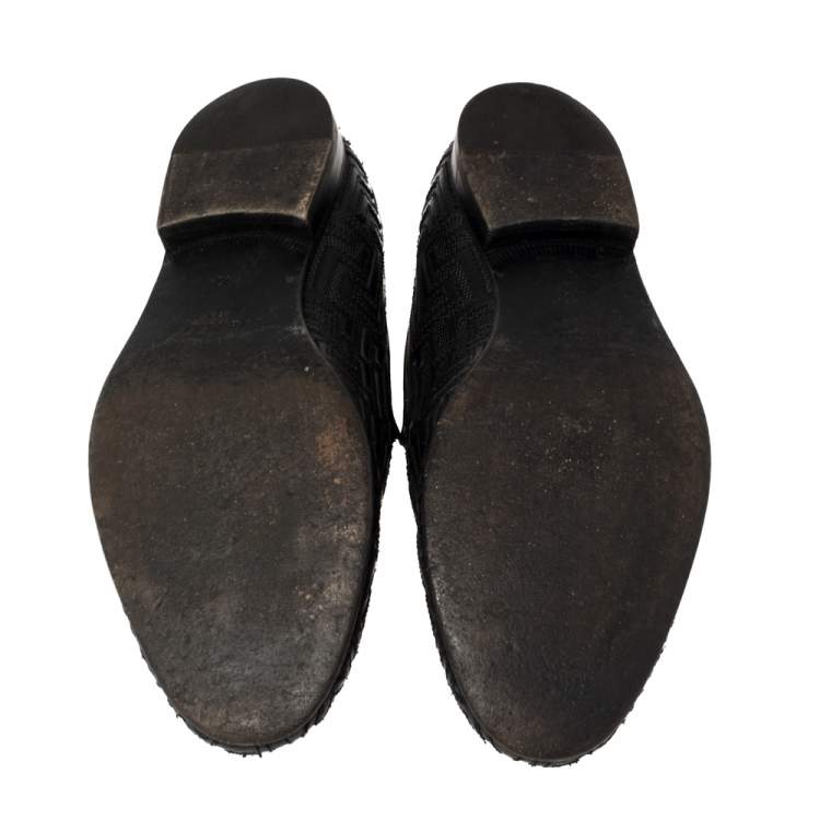 Pre Owned Versace Black Leather Smoking Slippers Size 42