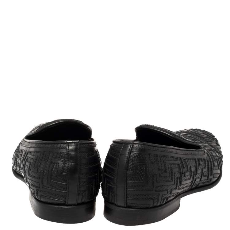 Pre Owned Versace Black Leather Smoking Slippers Size 42
