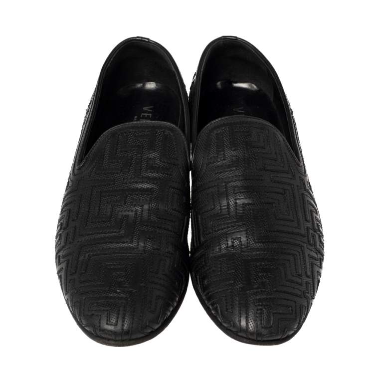 Pre Owned Versace Black Leather Smoking Slippers Size 42