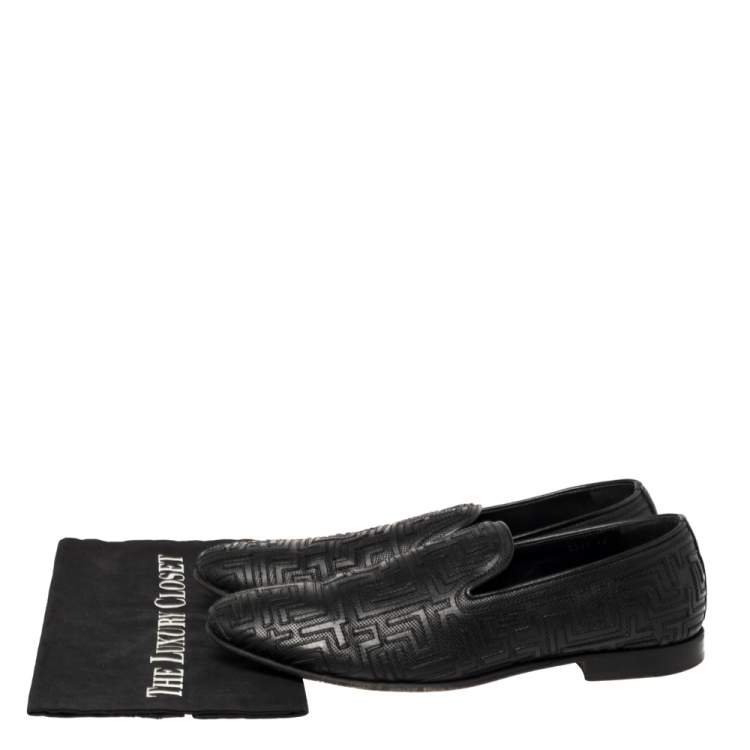 Pre Owned Versace Black Leather Smoking Slippers Size 42