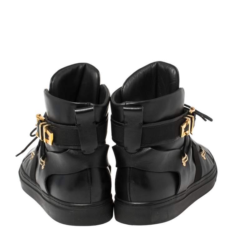 Pre Owned Versace Black Leather Medusa High-Top Sneakers Size 45.5