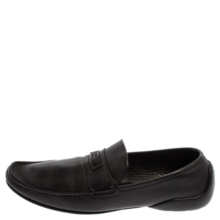 Pre Owned Versace Black Leather Slip On Loafers Size 44