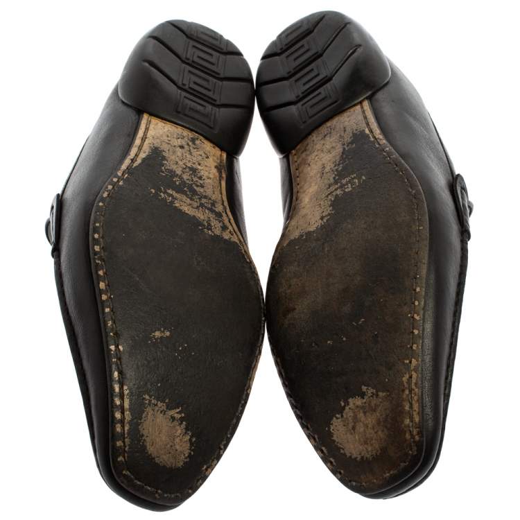 Pre Owned Versace Black Leather Slip On Loafers Size 44