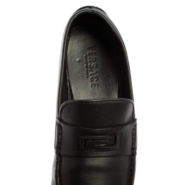 Pre Owned Versace Black Leather Slip On Loafers Size 44