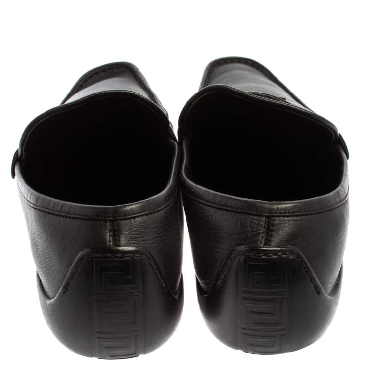 Pre Owned Versace Black Leather Slip On Loafers Size 44