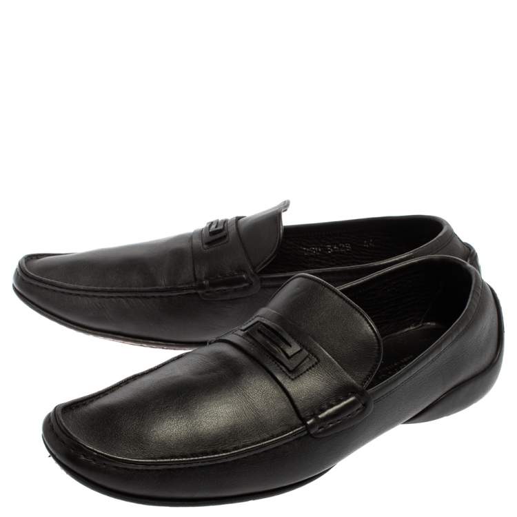 Pre Owned Versace Black Leather Slip On Loafers Size 44