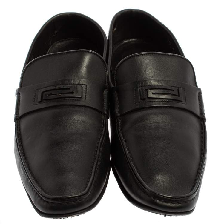 Pre Owned Versace Black Leather Slip On Loafers Size 44