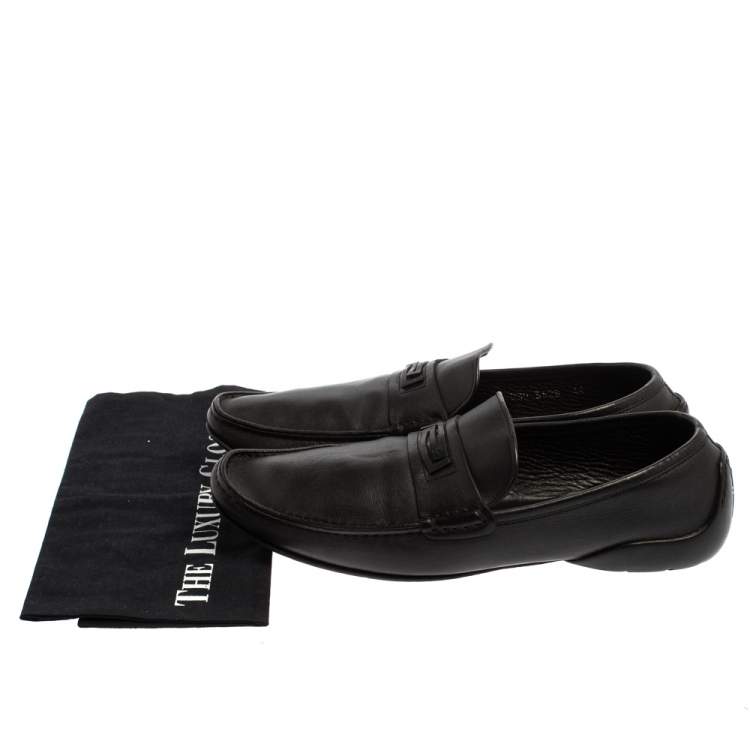 Pre Owned Versace Black Leather Slip On Loafers Size 44