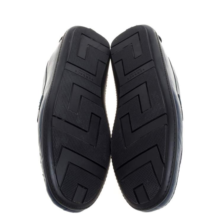 Pre Owned Versace Blue Leather Medusa Slip On  Loafers Size 46