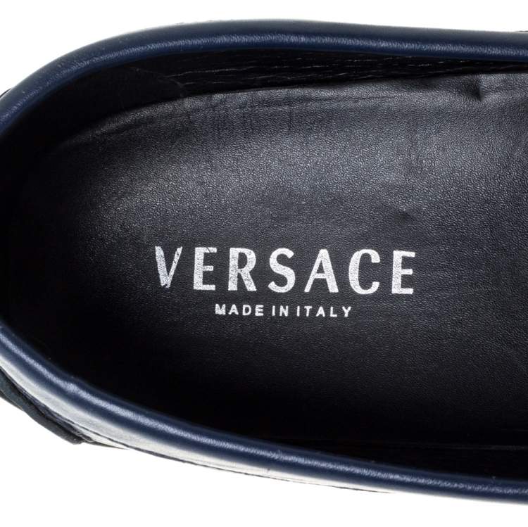Pre Owned Versace Blue Leather Medusa Slip On  Loafers Size 46