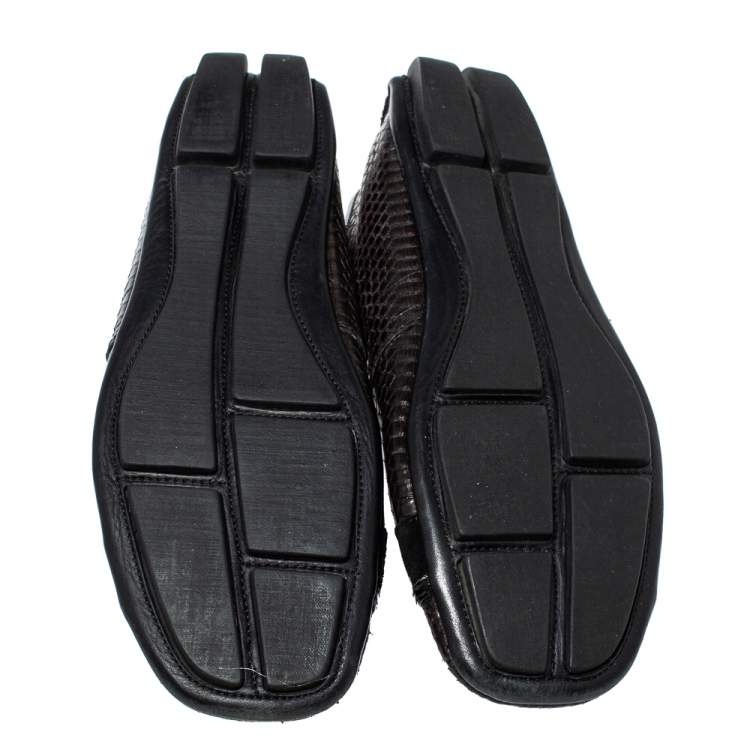 Pre Owned Versace Dark Brown/Black Python and Suede Low Top Sneakers Size 44
